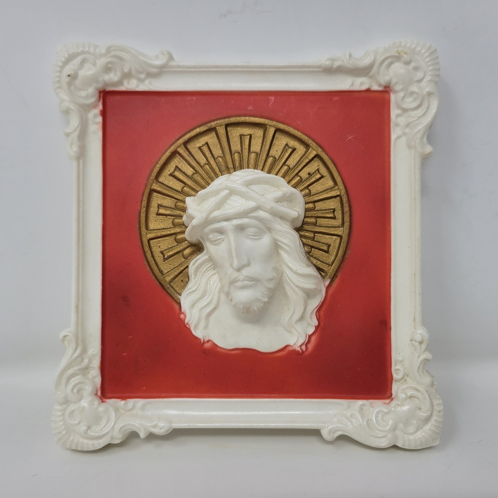 Vintage 3D‎ Celluloid MCM Jesus Christ Head Wall Plaque Religious Decor